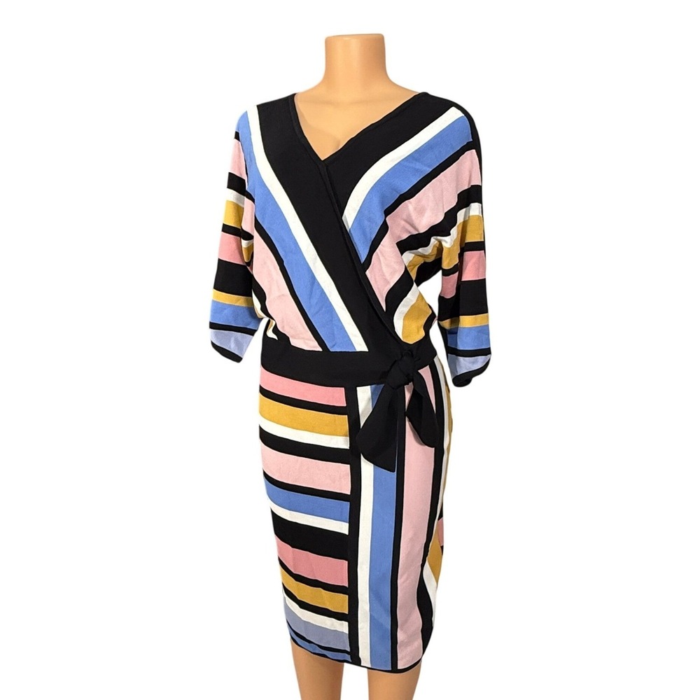 7th Avenue Design Studio New York Company Wrap Dress Striped Knit Midi Size M‎